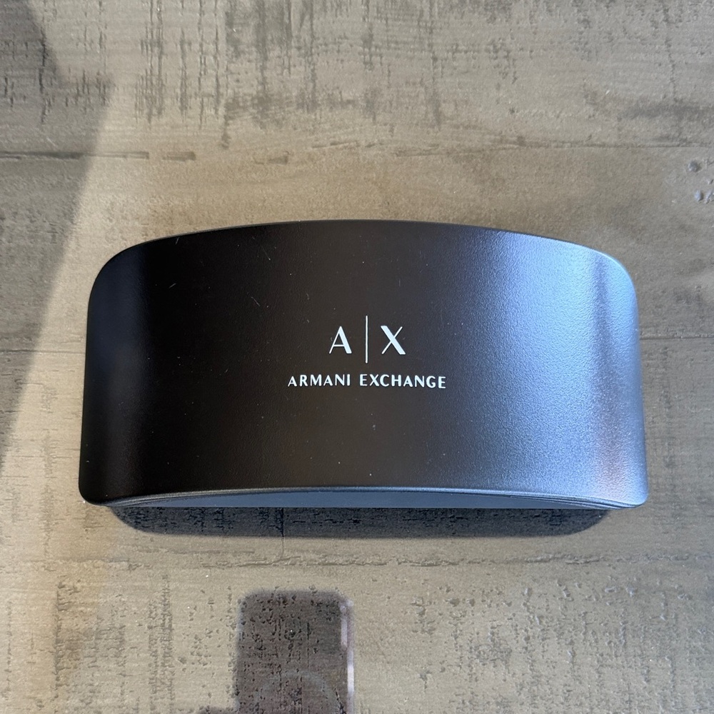 Armani Exchange Black Eyewear Holder. 7 inches long, 2.5in wide, 2.5 in tall